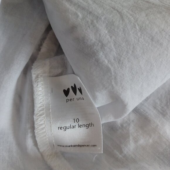 Per Una Floral Linen Dress Pure Linen Blue White Sleeveless Tropical Size 10 - Picture 10 of 14